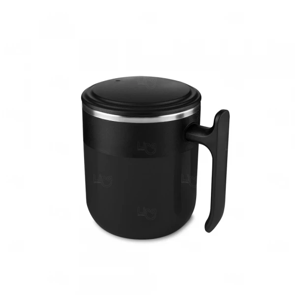 Caneca de Plástico com Inox Personalizada - 350ml Preto