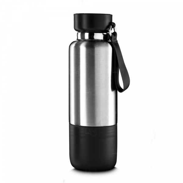 Garrafa Térmica Personalizada Inox - 500ml Prata e Preto