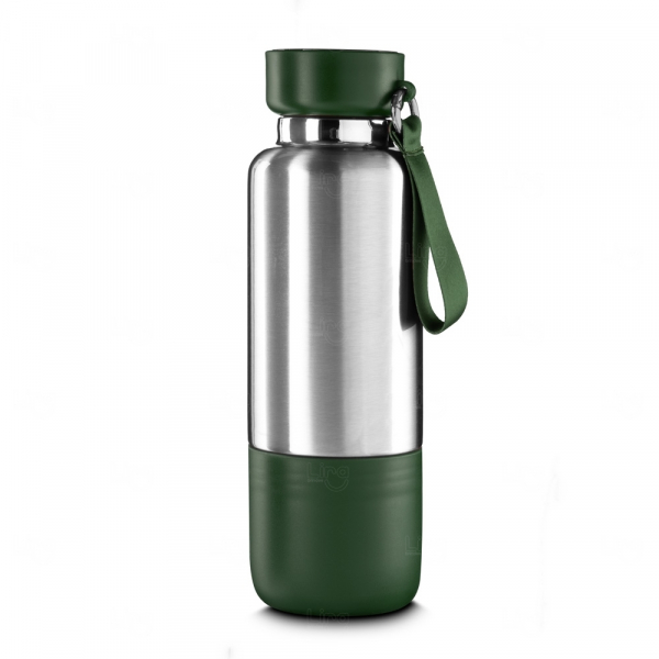 Garrafa Térmica Personalizada Inox - 500ml Prata e Verde