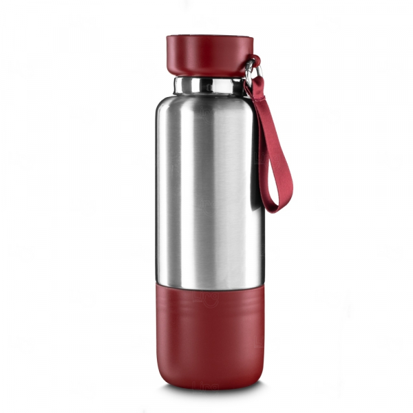 Garrafa Térmica Personalizada Inox - 500ml Prata e Vermelho