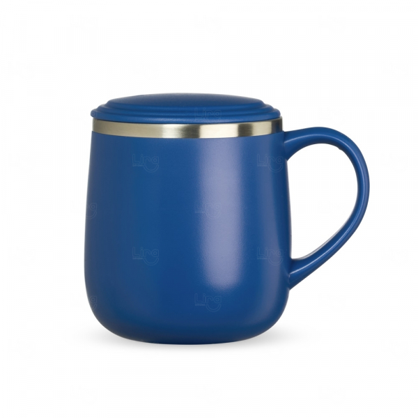 Caneca Parede Dupla - Personalizada - 370ml Inox e Azul