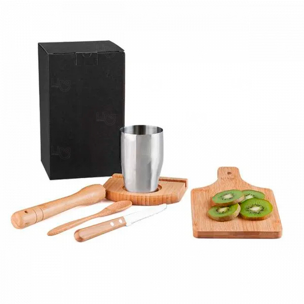 Kit Para Caipirinha Em Bambu - 6 pçs - Personalizado Bambu