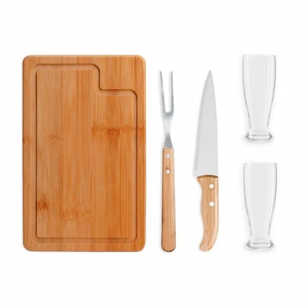 Kit Para Churrasco Com Copos 5 Pçs - Personalizado Bambu