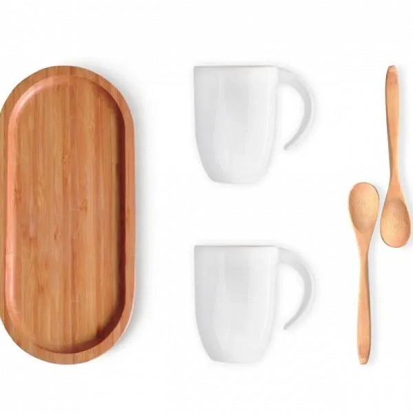 Kit Para Café e Chá  5 Pçs - Personalizado Bambu