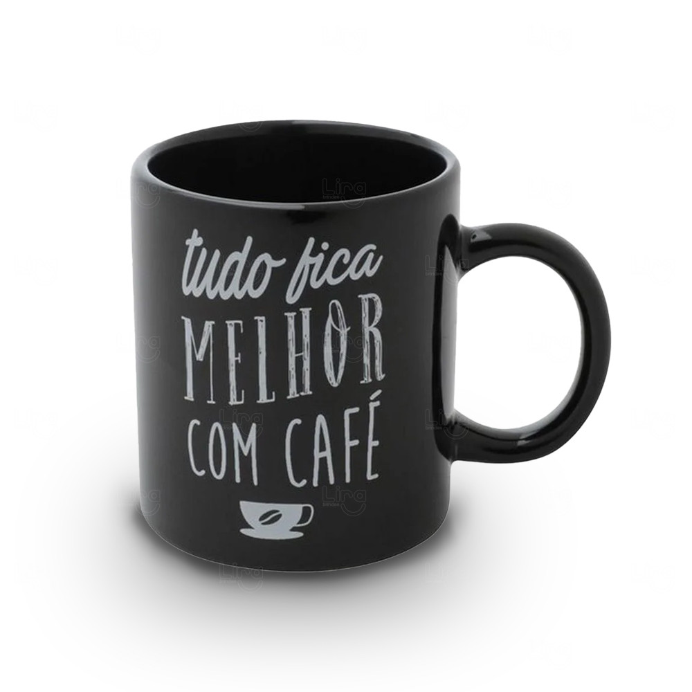 Caneca Preta de Porcelana Personalizada - 300ml 