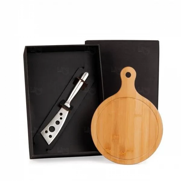 Kit Para Queijo Em Bambu / Inox - 2 Pçs - Personalizado 