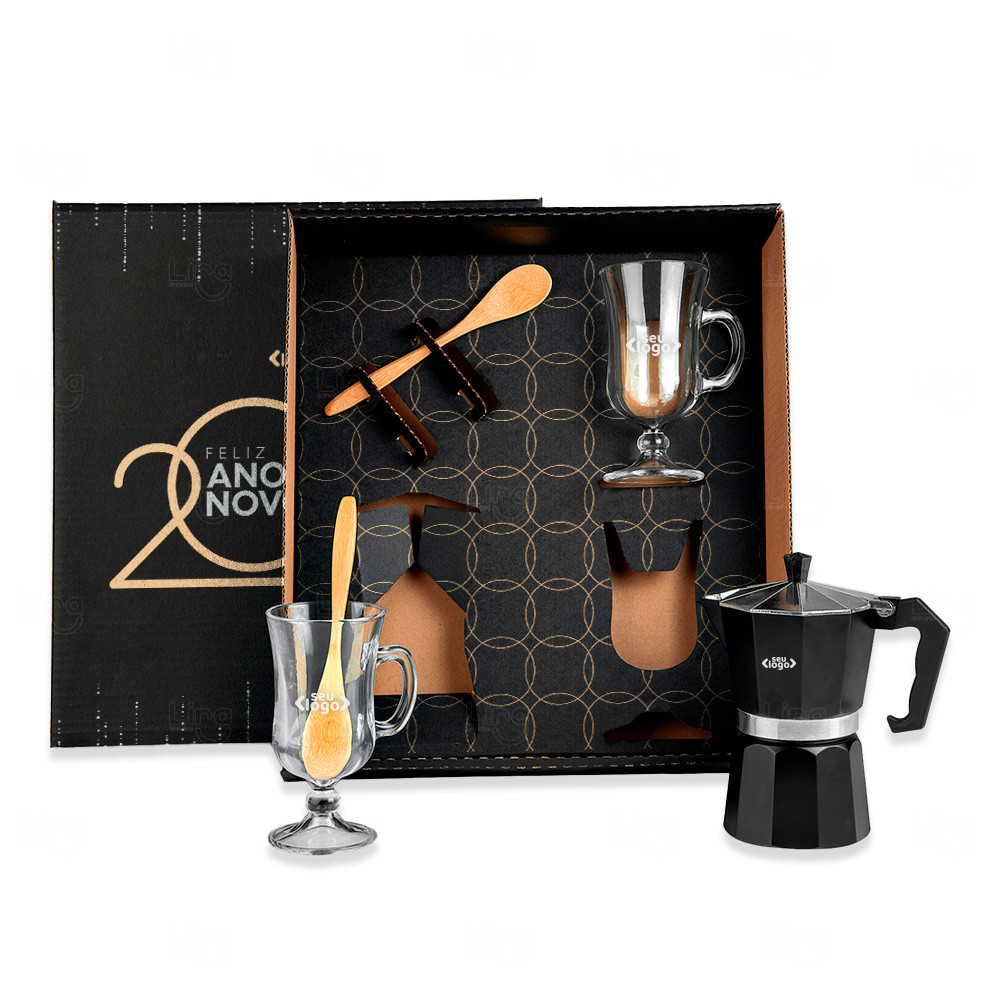 Kit Para Café Com Cafeteira Italiana 5 Pçs - Personalizadas Preto